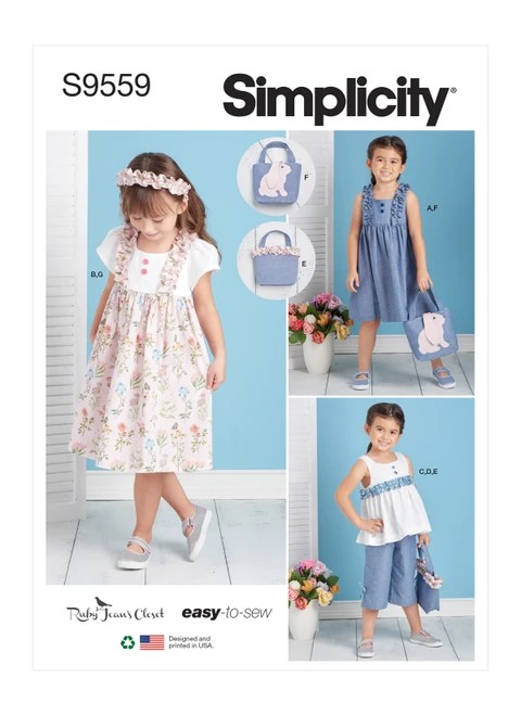 Simplicity Sewing Pattern Children's Dress, Top, Pants, Purses and Headband - S9559 - 3-8 (A,L,N)