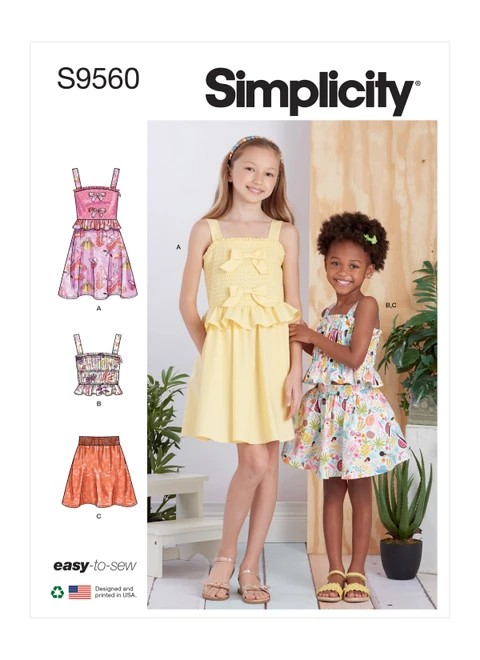 Simplicity Sewing Pattern Children's and Girls' Dress, Top and Skirt - S9560 - 3-6 or 7-14 (K)