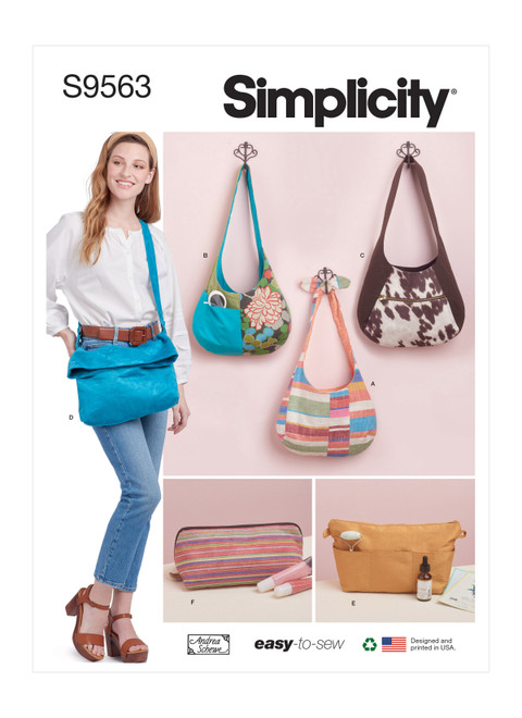 Simplicity Sewing Pattern Slouch Bags, Purse Organizer and Cosmetic Case - S9563 - One Size (A,L,N)