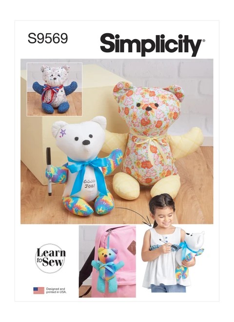Simplicity Sewing Pattern Learn to Sew Plush Memory Bears - S9569 - Size - S-M-L (K)