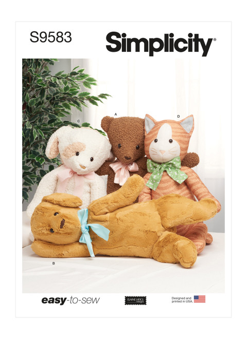Simplicity Sewing Pattern Poseable Plush Animals by Elaine Heigl - S9583 - One Size (A,L,N)