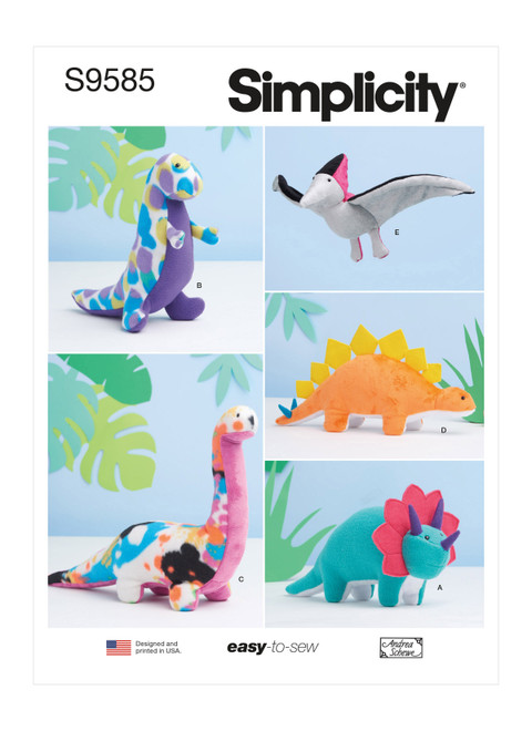 Simplicity Sewing Pattern Plush Dinosaurs by Andrea Schewe - S9585 - One Size (A,L,N)
