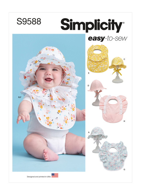 Simplicity Sewing Pattern Babies' Hats and Bibs - S9588 - Size - All Sizes (K)