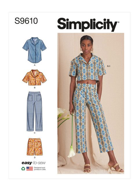 Simplicity Sewing Pattern Misses' Set of Tops, Cropped Pants and Shorts - S9610 - 6-14 or 16-24 (U)