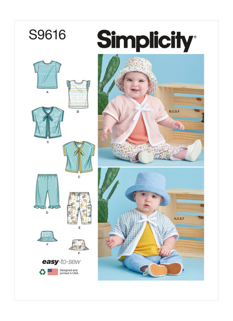 Simplicity Sewing Pattern Babies' Tee-Shirts, Jacket, Pants and Hat - S9616 - Size - XS-XL (U)