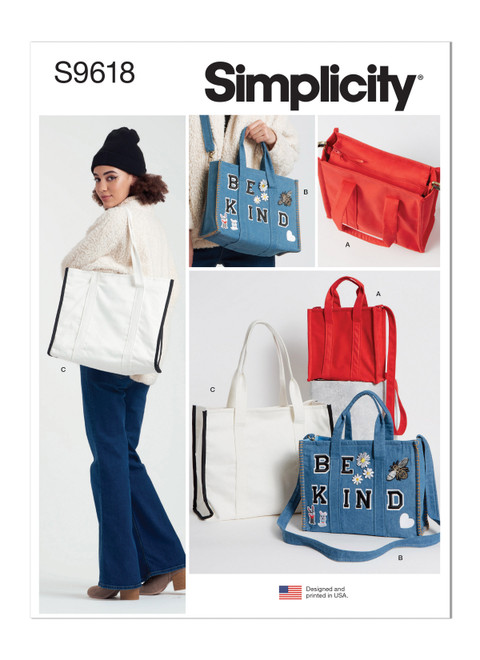 Simplicity Sewing Pattern Tote Bag in Three Sizes - S9618 - Size - One Size (K)