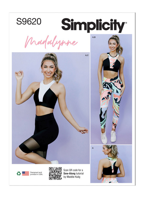 Simplicity Sewing Pattern Misses' and Women's Knit Sports Bra, Leggings and Bike Shorts by Madalynne Intimates - S9620 - XS-XL or 1X-5X (A,L,N)