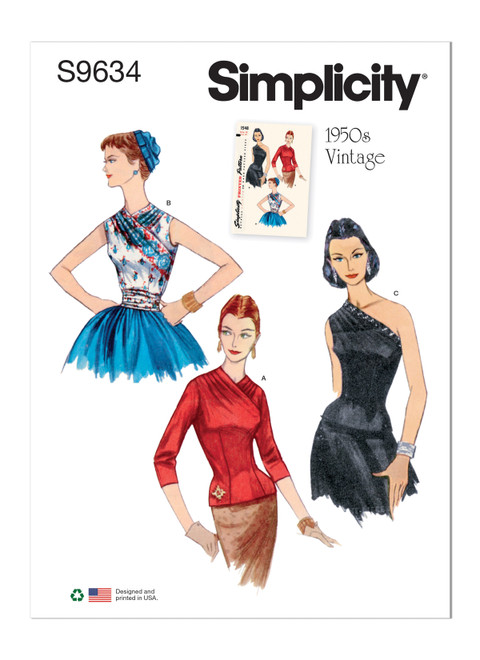 Simplicity Sewing Pattern 1950s Misses' Vintage Blouses and Cummerbund - S9634 - 6-14 or 16-24 (K)