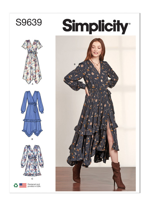 Simplicity Sewing Pattern Misses' Midi Wrap Dress - S9639 - 6-14 or 16-24 (U)