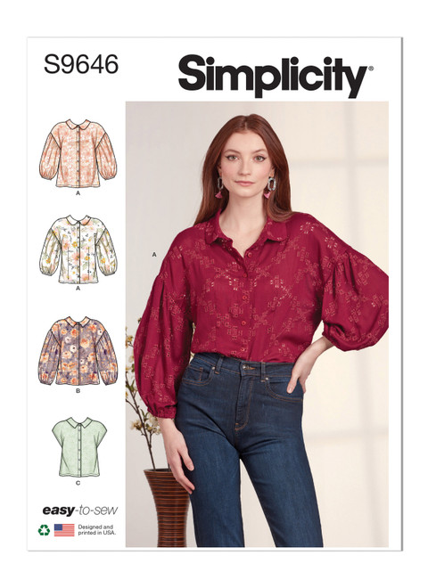 Simplicity Sewing Pattern Misses' Button Down Top - S9646 - 8-16 or 18-26 (K)