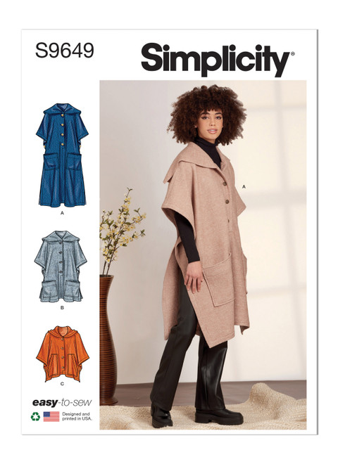 Simplicity Sewing Pattern Misses' Ponchos - S9649 - Size - S-XXL (U)