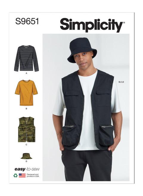 Simplicity Sewing Pattern Men's Knit Top, Vest and Hat - S9651 - 34-42 or 44-52 (K)