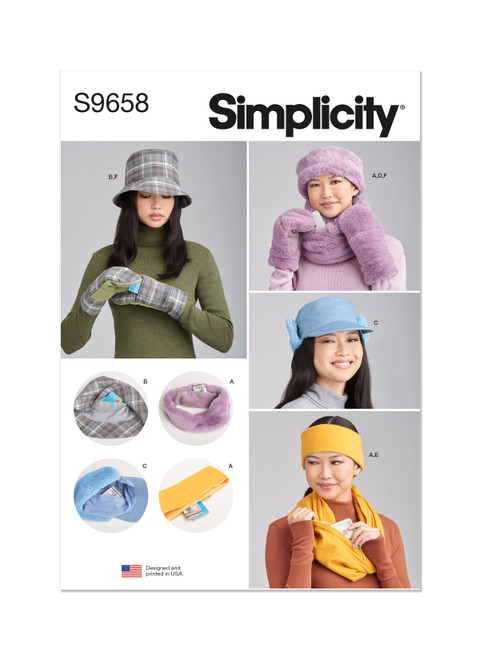 Simplicity Sewing Pattern Misses' Hats, Headband, Mittens, Cowl and Infinity Scarf - S9658 - Size - S-L (U)