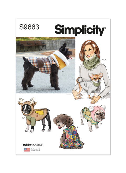 Simplicity Sewing Pattern Pet Coats with Optional Hoods and Cowls in Sizes S-M-L and Adult Cowl - S9663 - Size - S-L (U)
