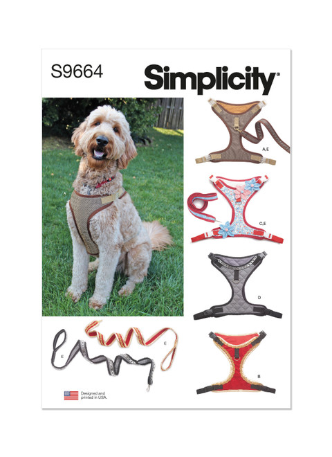 Simplicity Sewing Pattern Dog Harness and Leash with Trim Options - S9664 - Size - One Size (U)
