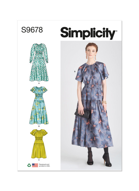 Simplicity Sewing Pattern Misses' Dress with Sleeve and Length Variations - S9678 - 8-16 or 18-26 (A,L,N)