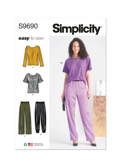 Simplicity Sewing Pattern Misses' Tops and Pull-On Pants - S9690 - 8-16 or 18-26 (A,L,N)