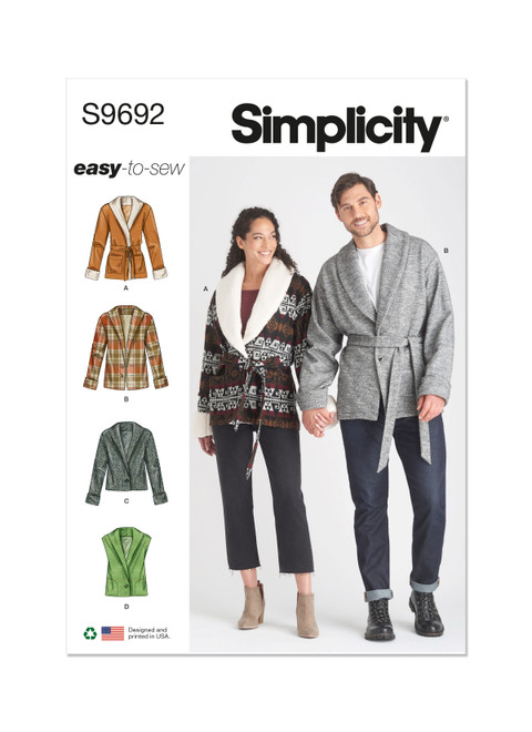 Simplicity Sewing Pattern Unisex Jacket, Vest, and Belt - S9692 - Size - XS-XXL (U)