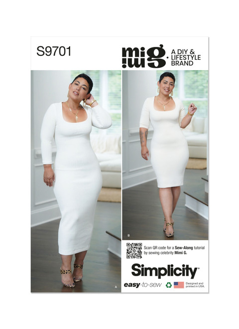Simplicity Sewing Pattern Misses' Knit Dress in Two Lengths by Mimi G Style - S9701 - 8-16 or 18-26 (D)