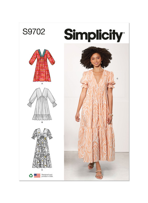Simplicity Sewing Pattern Misses' Empire Dress - S9702 - 8-16 or 18-26 (A,L,N)