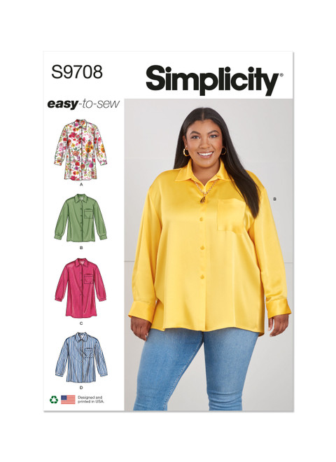 Simplicity Sewing Pattern Women's Shirts - S9708 - 20w-28w or 30w-38w (U)