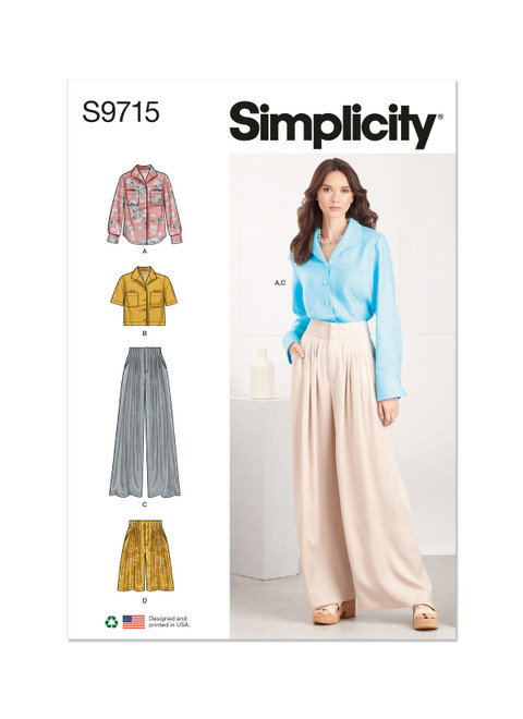 Simplicity Sewing Pattern Misses' Shirt, Pants and Shorts - S9715 - 8-16 or 18-26 (A,L,N)