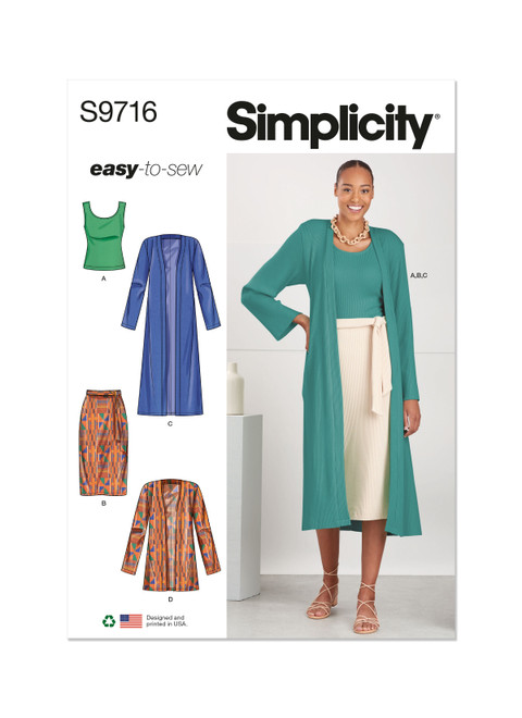 Simplicity Sewing Pattern Misses' Knit Top, Cardigan and Skirt - S9716 - 4-12 or 12-20 (A,L,N)