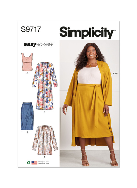 Simplicity Sewing Pattern Women's Knit Top, Cardigan and Skirt - S9717 - 20w-28w or 30w-38w (A,L,N)
