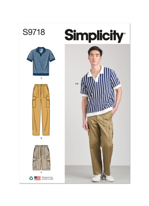 Simplicity Sewing Pattern Men's Knit Top, Cargo Pants and Shorts - S9718 - 38-46 or 48-56 (U)