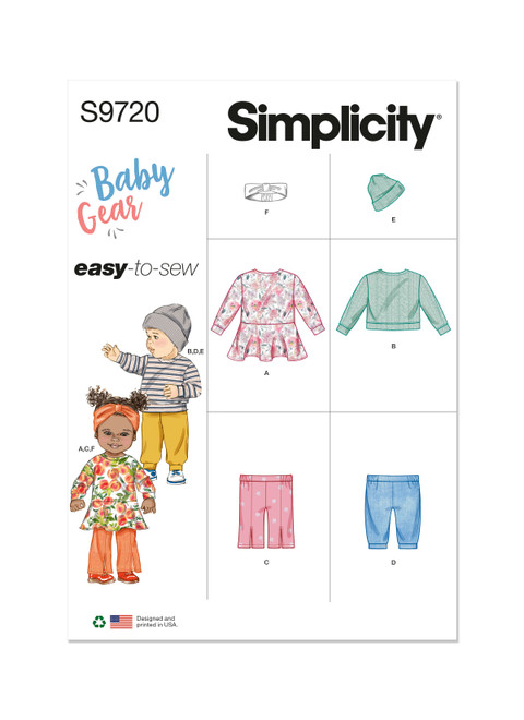 Simplicity Sewing Pattern Babies' Knit Dress, Top, Pants, Hat and Headband in Sizes S-M-L - S9720 - Size - S-XL (K)