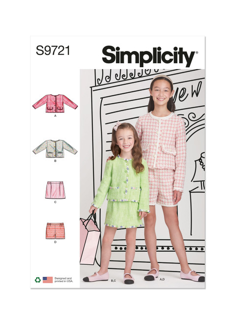 Simplicity Sewing Pattern Children's and Girls' Jackets, Skirt and Shorts - S9721 - 3-6 or 7-14 (K)