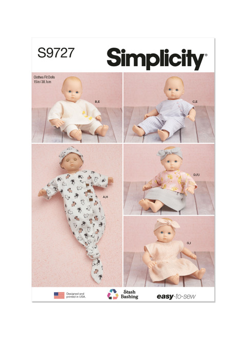 Simplicity Sewing Pattern 15" Baby Doll Clothes, Hat and Headband - S9727 - Size - One Size (U)