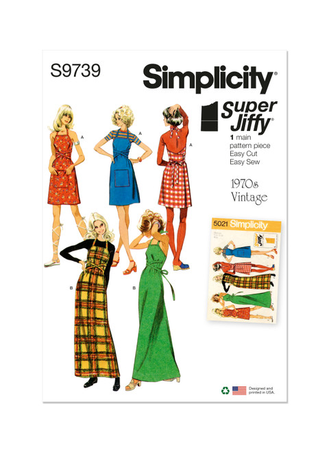 Simplicity Sewing Pattern 1970s Misses' Back-Wrap Dress and Jumper in Two Lengths - S9739 - Size - XS-XL (D)