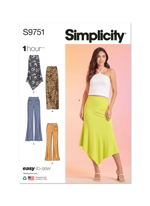 Simplicity Sewing Pattern Misses' Knit Skirts and Pants in Two Lengths - S9751 - 4-12 or 14-22 (U)