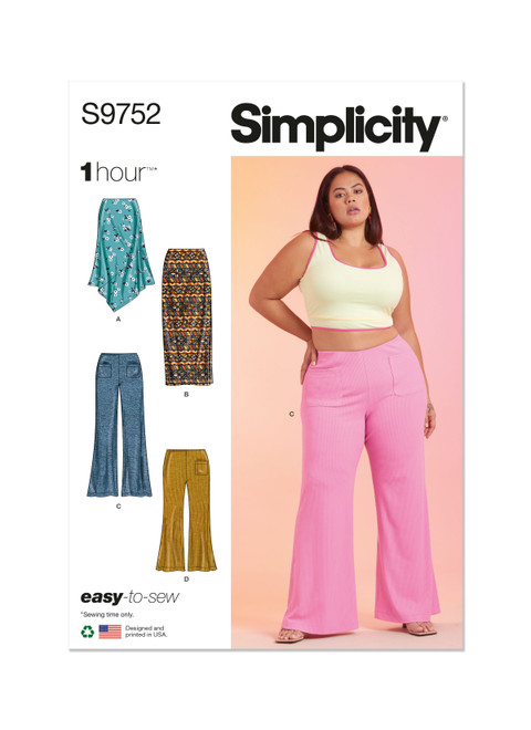 Simplicity Sewing Pattern Women's Knit Skirts and Pants in Two Lengths - S9752 - 20w-28w or 30w-38w (U)