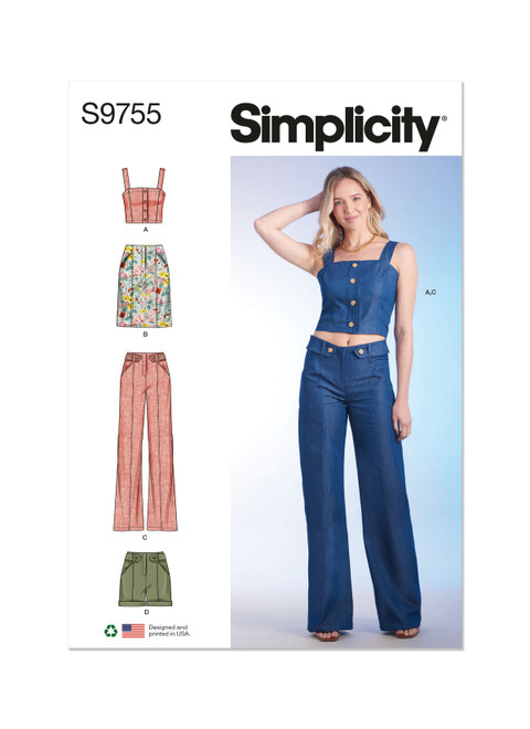 Simplicity Sewing Pattern Misses' Top, Skirt, Pants and Shorts- S9755 - 6-14 or 16-24 (A,L,N)