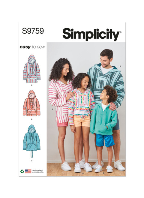 Simplicity Sewing Pattern Children's, Teens' and Adults' Hoodie - S9759 - Size - XS-L / XS-XL (U)