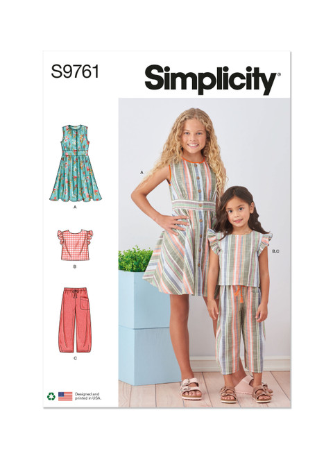 Simplicity Sewing Pattern Children's and Girls' Dress, Top and Pants - S9761 - 3-6 or 7-14 (K)