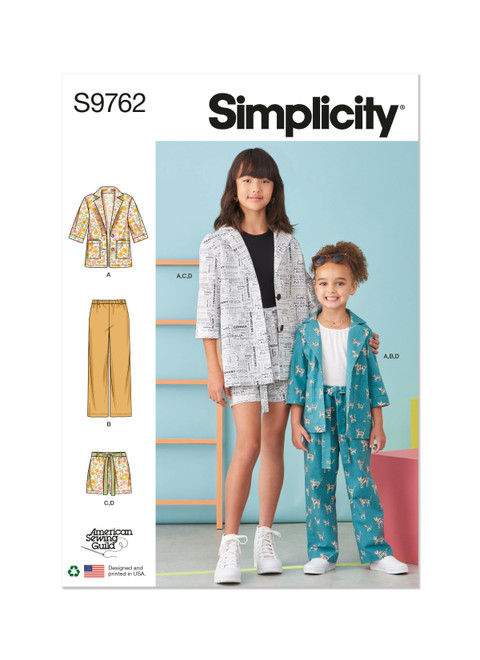 Simplicity Sewing Pattern Children's and Girls' Jacket, Pants and Shorts for American Sewing Guild - S9762 - 3-6 or 7-14 (U)