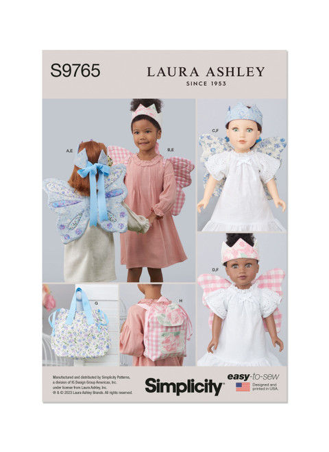 Simplicity Sewing Pattern Children's Wings in Sizes S-M-L, Crown, Tote, Backpack and Wings and Crown for Doll or Plush Animals by Laura Ashley - S9765 - Size - One Size (D)