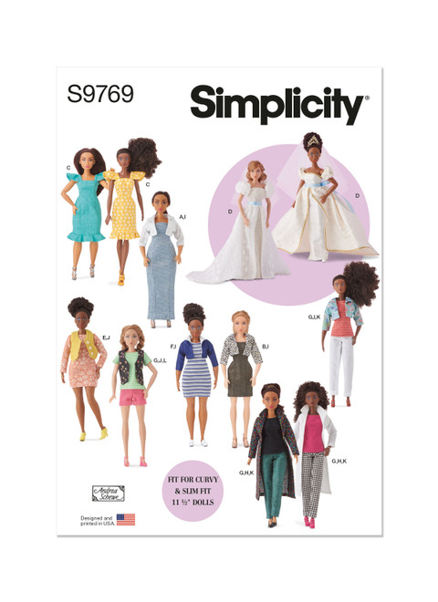 Simplicity Sewing Pattern 11 1/2" Fashion Clothes for Regular and Curvy Size Dolls by Andrea Schewe Designs - S9769 - Size - One Size (D)