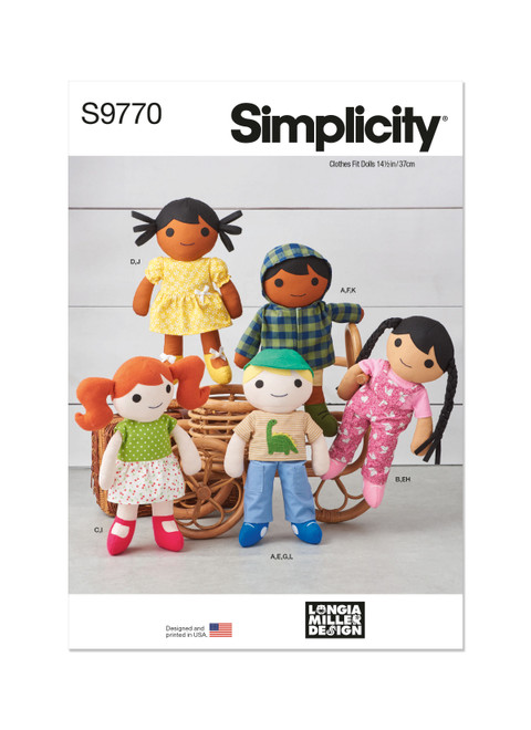 Simplicity Sewing Pattern 14 1/2" Cloth Dolls and Clothes by Longia Miller - S9770 - Size - One Size (D)