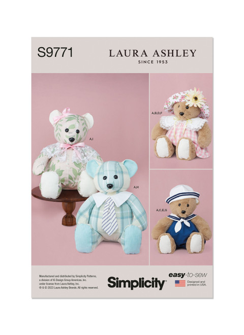 Simplicity Sewing Pattern Plush Bear with Clothes and Hats by Laura Ashley - S9771 - Size - One Size (D)
