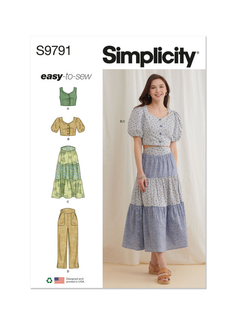 Simplicity Sewing Pattern Misses' Tops, Skirt and Pants - S9791 - 4-12 or 12-20 (A,L,N)