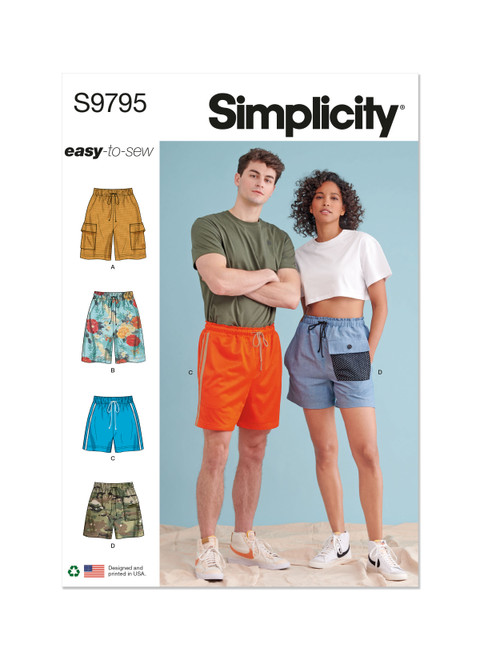 Simplicity Sewing Pattern Unisex Shorts - S9795 - Size - XS-XXL (U)