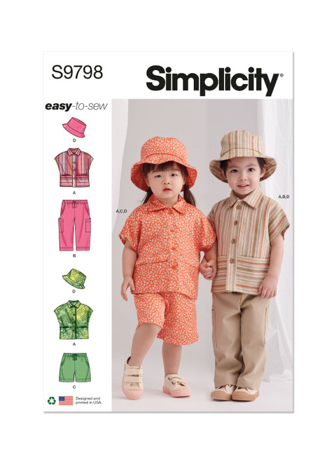Simplicity Sewing Pattern Toddlers' Top, Pants, Shorts and Hat in Three Sizes - S9798 - Size - 1/2-4 (K)