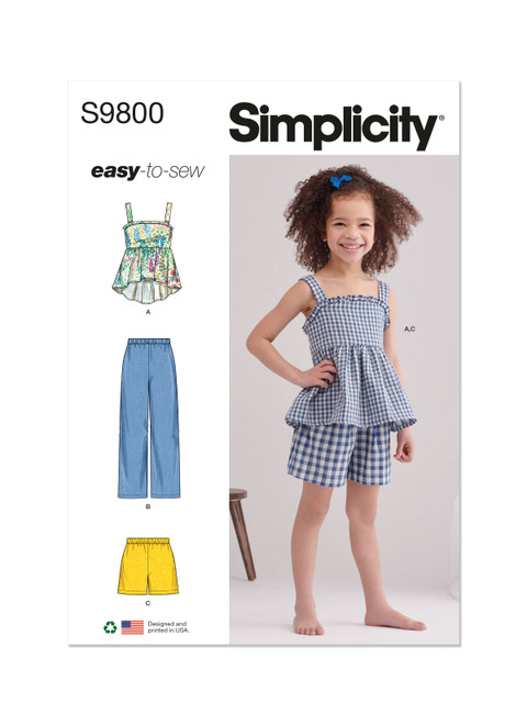 Simplicity Sewing Pattern Children's Top, Pants and Shorts - S9800 - Size - 3-8 (K)