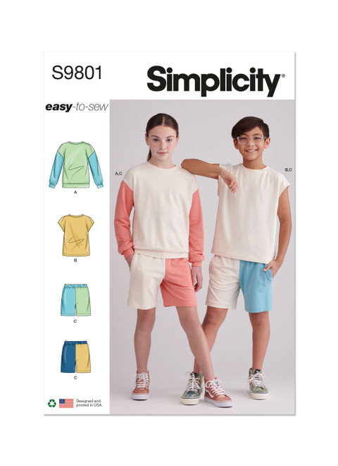 Simplicity Sewing Pattern Girls' and Boys' Sweatshirts and Shorts - S9801 - Size - 7-14 (K)