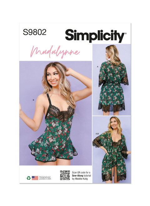 Simplicity Sewing Pattern Misses' and Women's Robe with Belt and Teddy Lingerie by Madalynne Intimates - S9802 - XS-XL or 1X-5X (D)