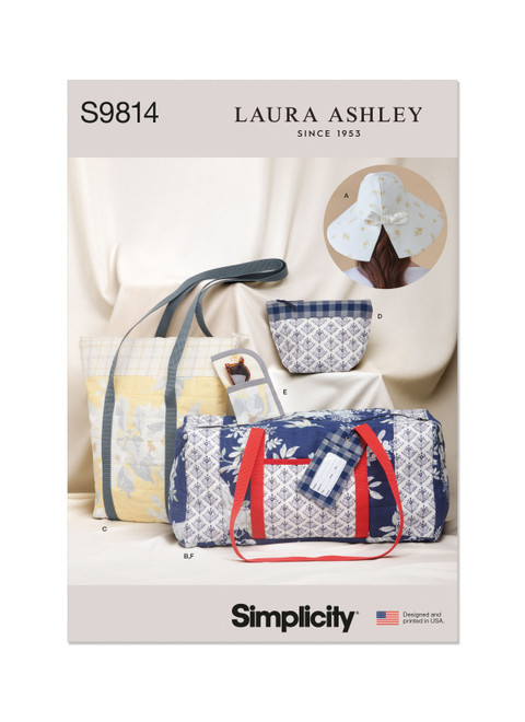 Simplicity Sewing Pattern Hat in Three Sizes, Duffel, Tote, Cosmetic Case, Eyeglass Case and Luggage Tag by Laura Ashley - S9814 - Size - All Sizes (D)